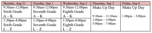 Student Equipment and Material Pick-up Schedule Student Equipment and Material Pick-up Schedule